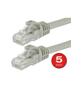 FLEXboot Cat6 Ethernet Patch Cable - Snagless RJ45 Stranded 550MHz UTP Pure Bare Copper Wire 24AWG 3m Gray 5 pack