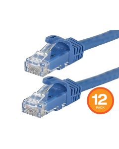 Monoprice FLEXboot Cat6 Ethernet Patch Cable - Snagless RJ45 550MHz UTP Pure Bare Copper Wire 24AWG 0.5ft Blue 12-Pack